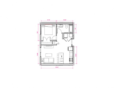 Floor plan for 1 bed, 1 bath, 514 sqft